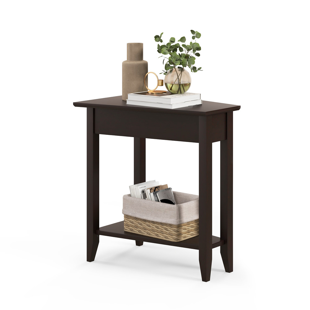 2Tier Wedge Narrow End Table With Storage Shelf  Solid Wood Legs SpaceSaving MidCentury Modern Side 5