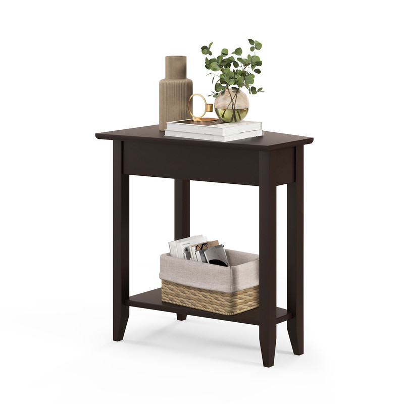 2Tier Wedge Narrow End Table With Storage Shelf  Solid Wood Legs SpaceSaving MidCentury Modern Side 5