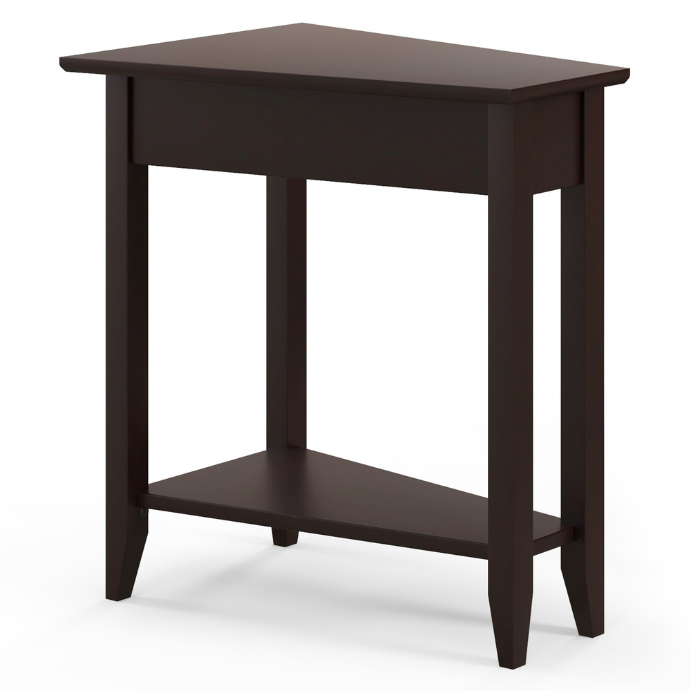 2Tier Wedge Narrow End Table With Storage Shelf  Solid Wood Legs SpaceSaving MidCentury Modern Side 7