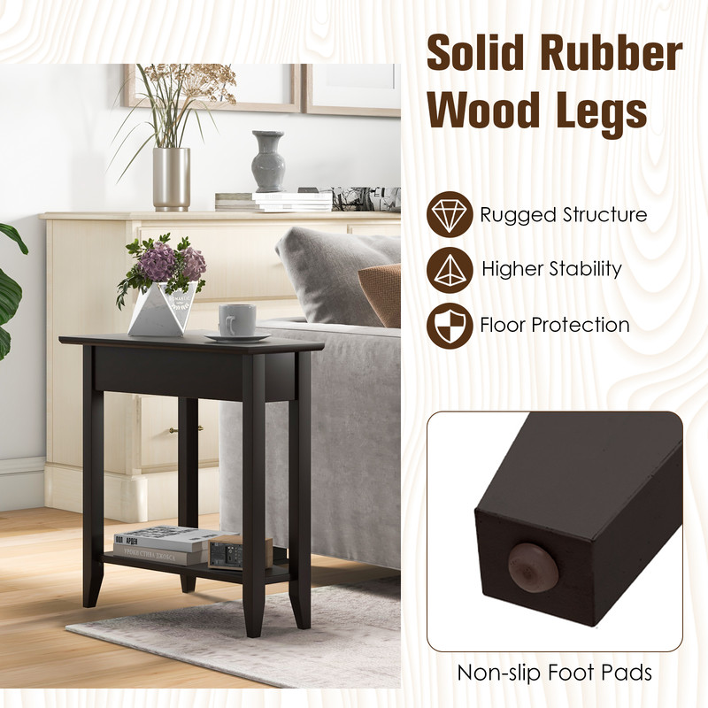2Tier Wedge Narrow End Table With Storage Shelf  Solid Wood Legs SpaceSaving MidCentury Modern Side 3