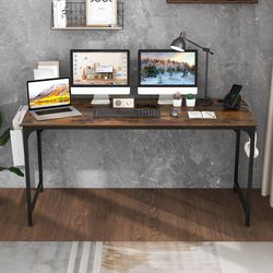 large 60" computer desk with built-in charging station & storage bag, modern office desk with usb ports