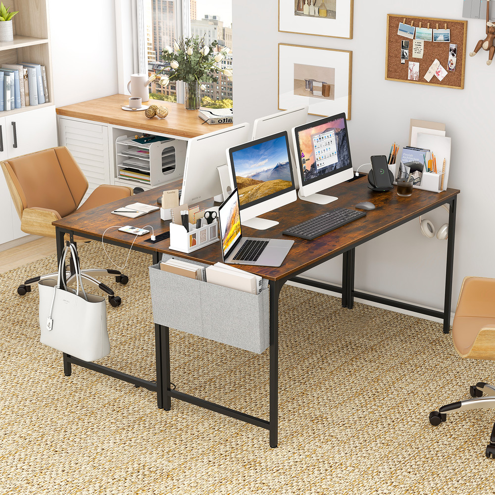 Large 60 Computer Desk With BuiltIn Charging Station  Storage Bag Modern Office Desk With USB Ports 2