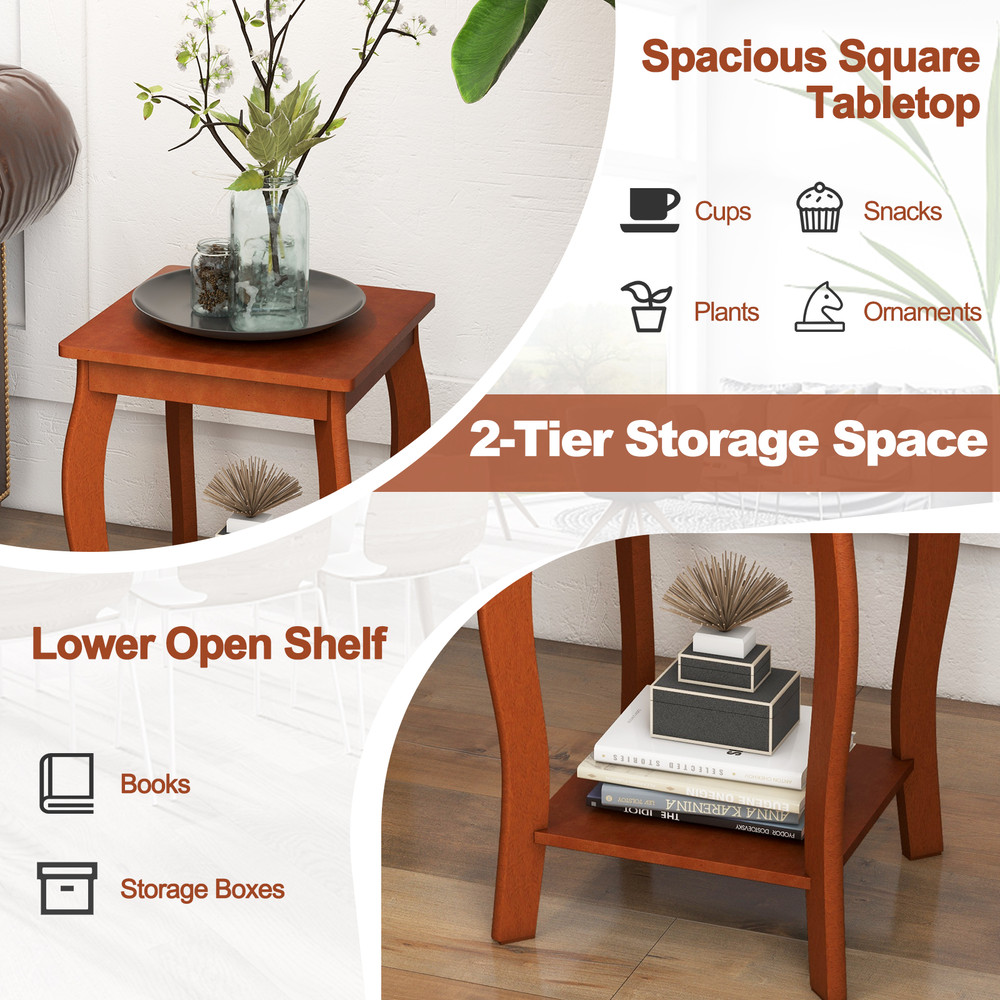 15 Inch 2-Tier Square End Table with Storage Shelf, Set of 2 – Space-Saving Side Tables for Living Room & Bedroom