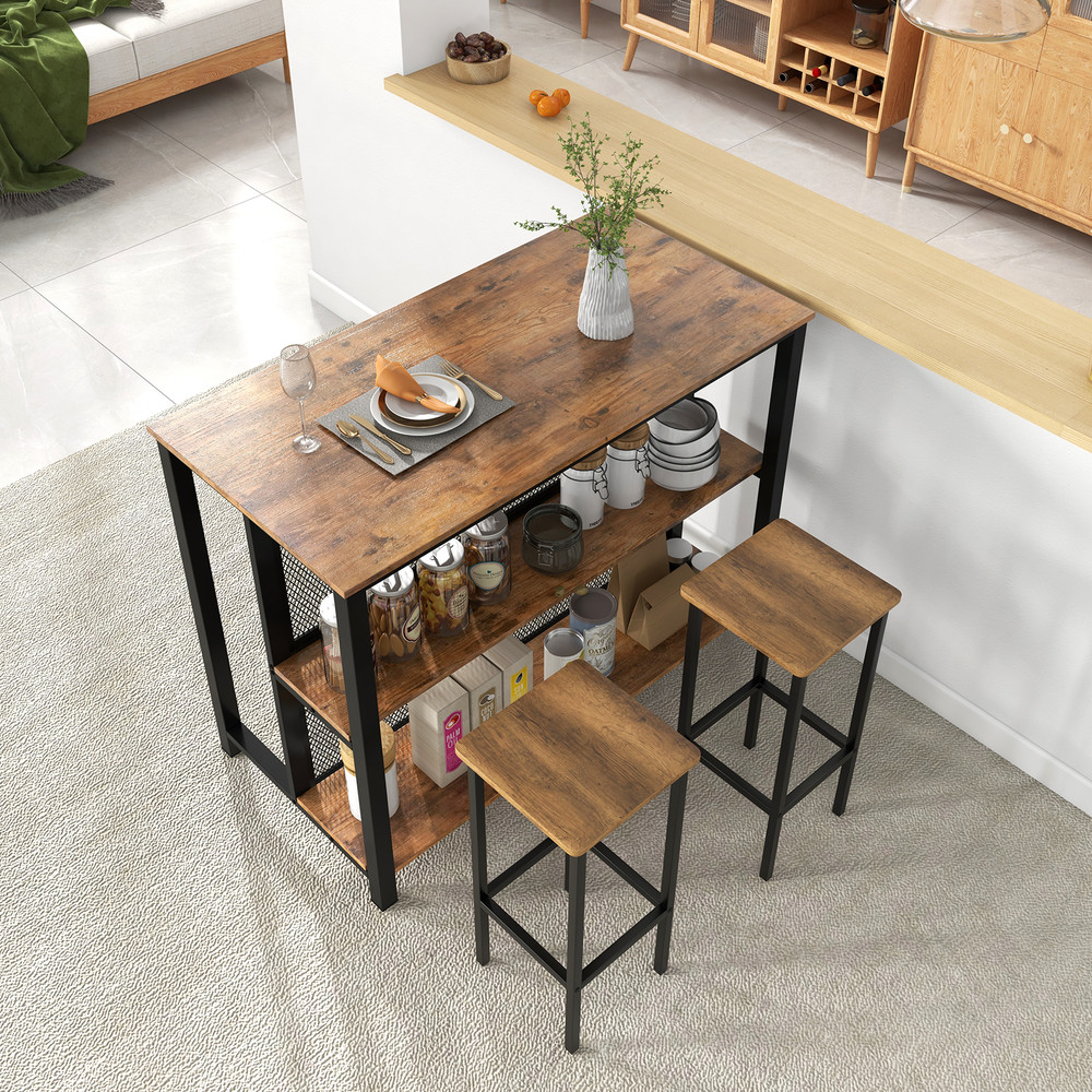 36 Inch 3Tier Bar Table With Storage  Metal Frame Adjustable Foot Pads For Dining Room  Kitchen 0
