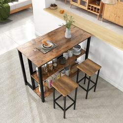 36 inch 3-tier bar table with storage – metal frame, adjustable foot pads for dining room & kitchen