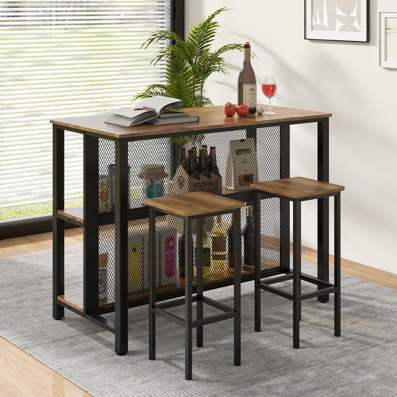 36 Inch 3Tier Bar Table With Storage  Metal Frame Adjustable Foot Pads For Dining Room  Kitchen 1