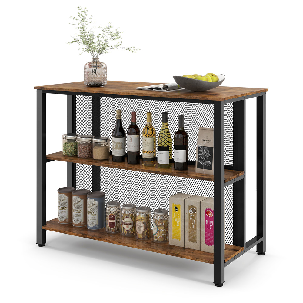 36 Inch 3Tier Bar Table With Storage  Metal Frame Adjustable Foot Pads For Dining Room  Kitchen 3