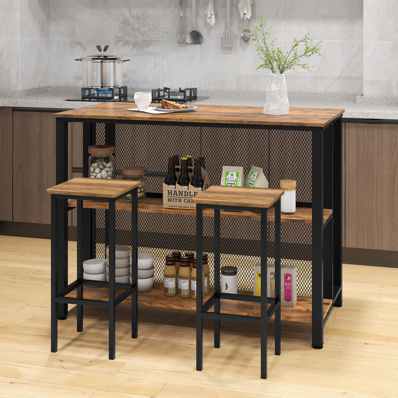 36 Inch 3Tier Bar Table With Storage  Metal Frame Adjustable Foot Pads For Dining Room  Kitchen 4