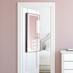 42.5 inches lockable jewelry mirror wall cabinet with 3-color led lights – vanity & storage armoire