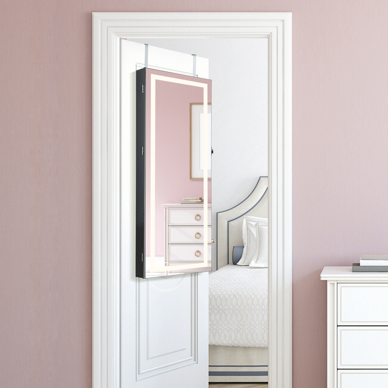 42.5 Inches Lockable Jewelry Mirror Wall Cabinet with 3-Color LED Lights – Vanity & Storage Armoire