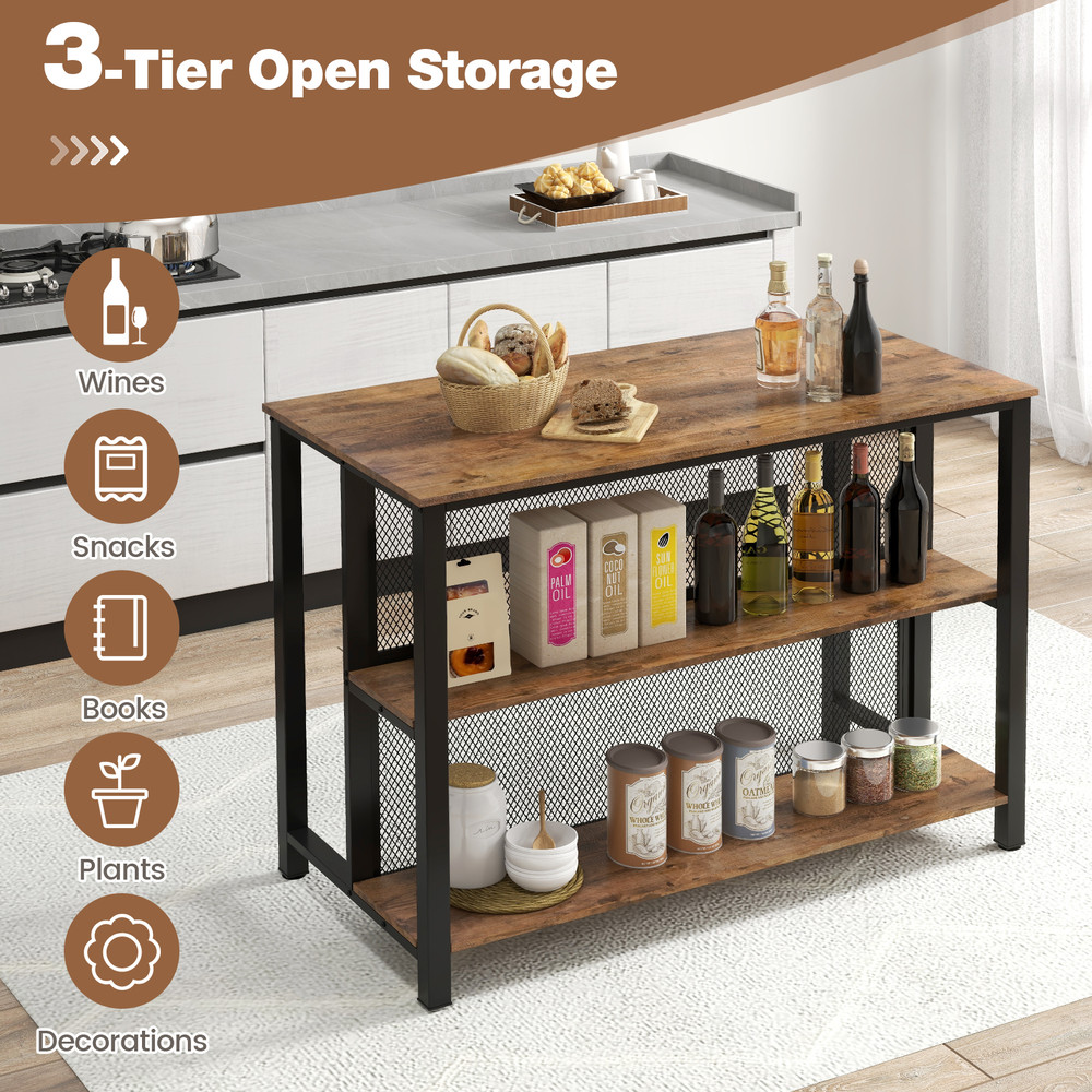 36 Inch 3Tier Bar Table With Storage  Metal Frame Adjustable Foot Pads For Dining Room  Kitchen 5