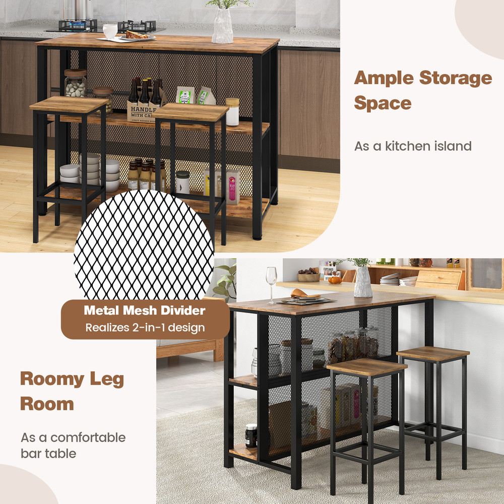 36 Inch 3Tier Bar Table With Storage  Metal Frame Adjustable Foot Pads For Dining Room  Kitchen 6
