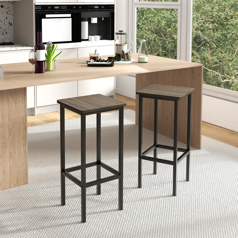 Set of 4 Bar Stool Set – 26 Inch Bar Chair with Metal Legs & Footrest, Industrial Style
