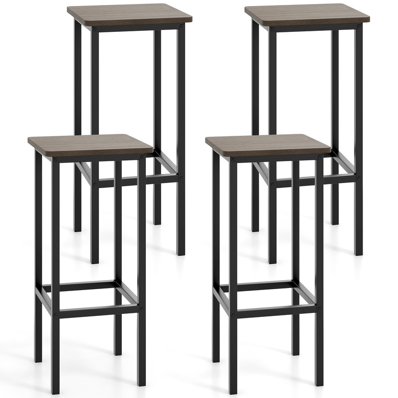 Set of 4 Bar Stool Set – 26 Inch Bar Chair with Metal Legs & Footrest, Industrial Style