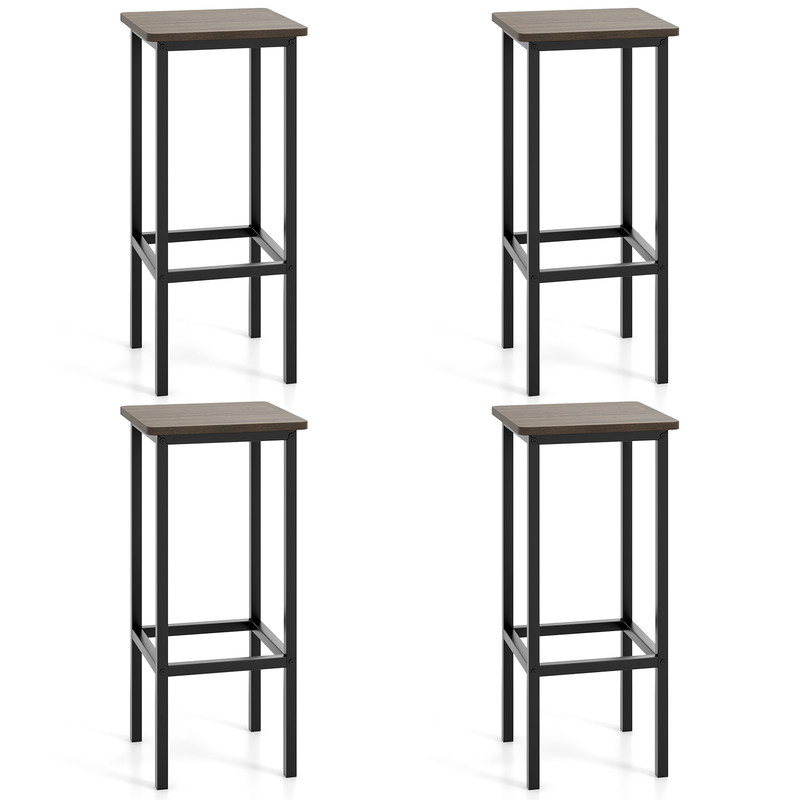 Set of 4 Bar Stool Set – 26 Inch Bar Chair with Metal Legs & Footrest, Industrial Style