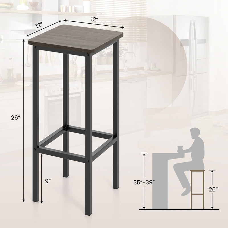 Set of 4 Bar Stool Set – 26 Inch Bar Chair with Metal Legs & Footrest, Industrial Style