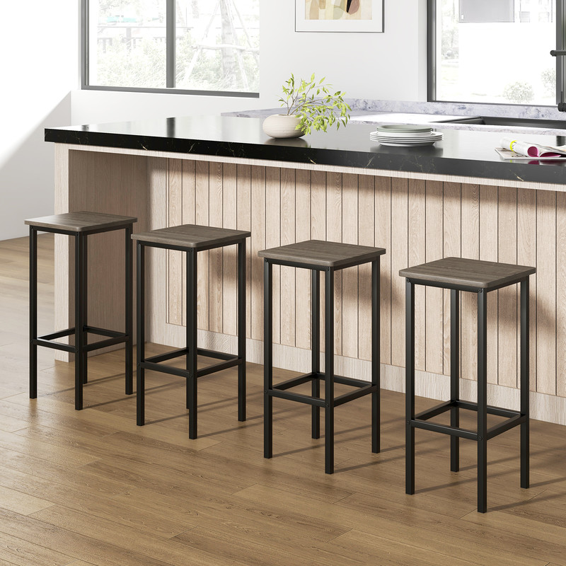 Set of 4 Bar Stool Set – 26 Inch Bar Chair with Metal Legs & Footrest, Industrial Style