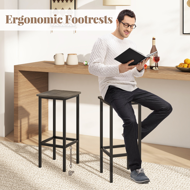 Set of 4 Bar Stool Set – 26 Inch Bar Chair with Metal Legs & Footrest, Industrial Style