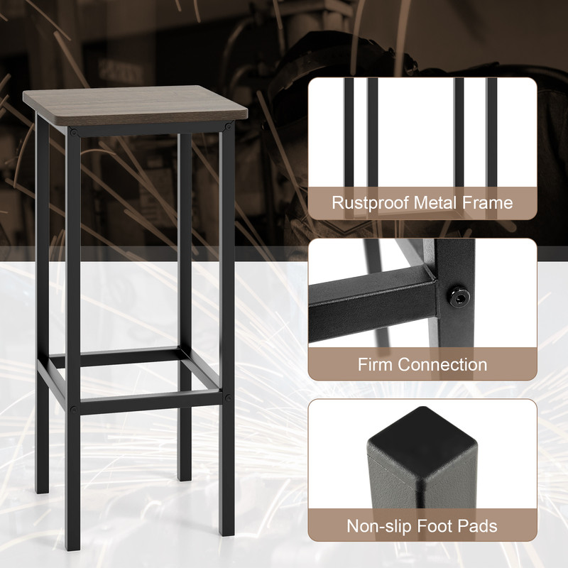 Set of 4 Bar Stool Set – 26 Inch Bar Chair with Metal Legs & Footrest, Industrial Style