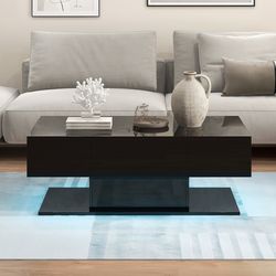 modern led coffee table with 20 color led lights & 2 storage drawers, remote-controlled rgb lighting & high-gloss finish