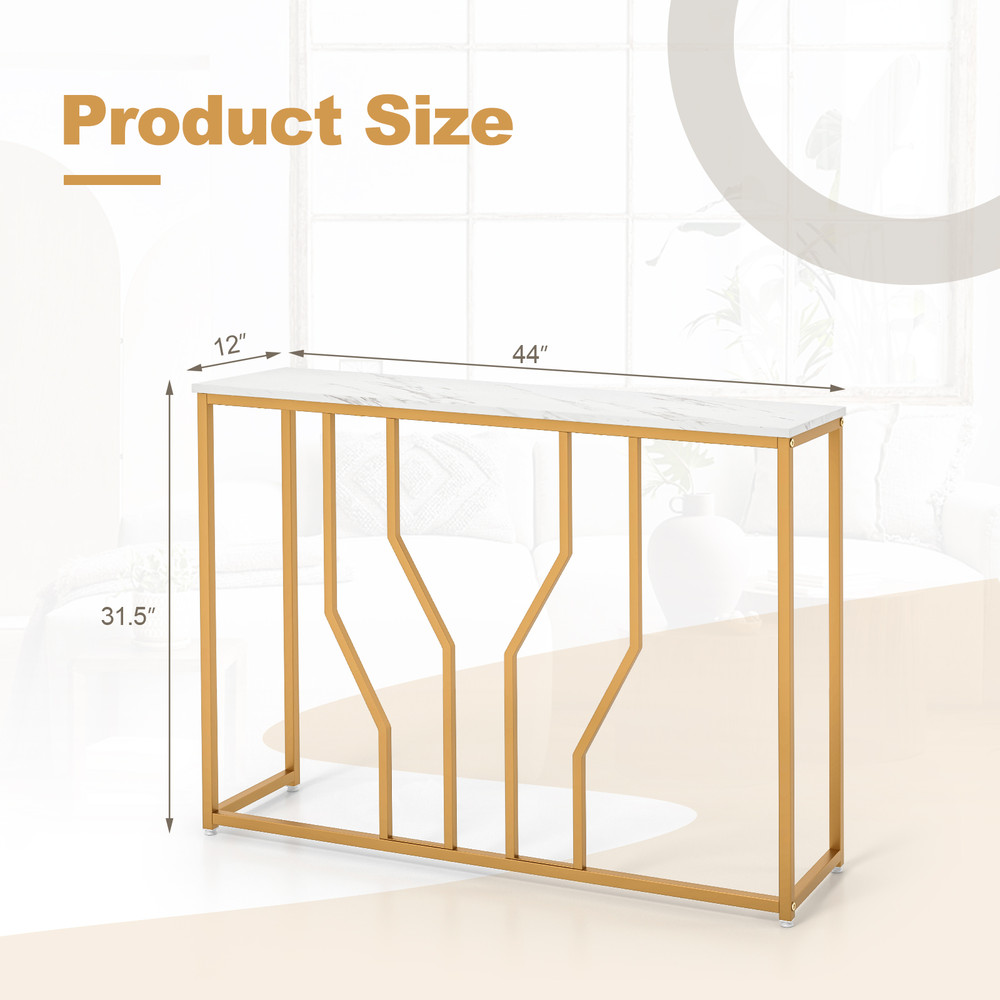 44 Inch Modern White Entryway Table with Faux Marble Tabletop – Luxe Console Table for Hallway & Living Room