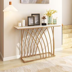 48 inch gold console table with white faux marble tabletop – glamorous entryway & sofa table