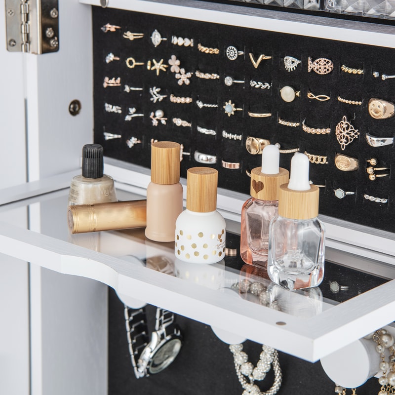 Lockable 360° Swivel Jewelry Cabinet with Full-Length Mirror & LED Lights – Large Vanity Storage Organizer