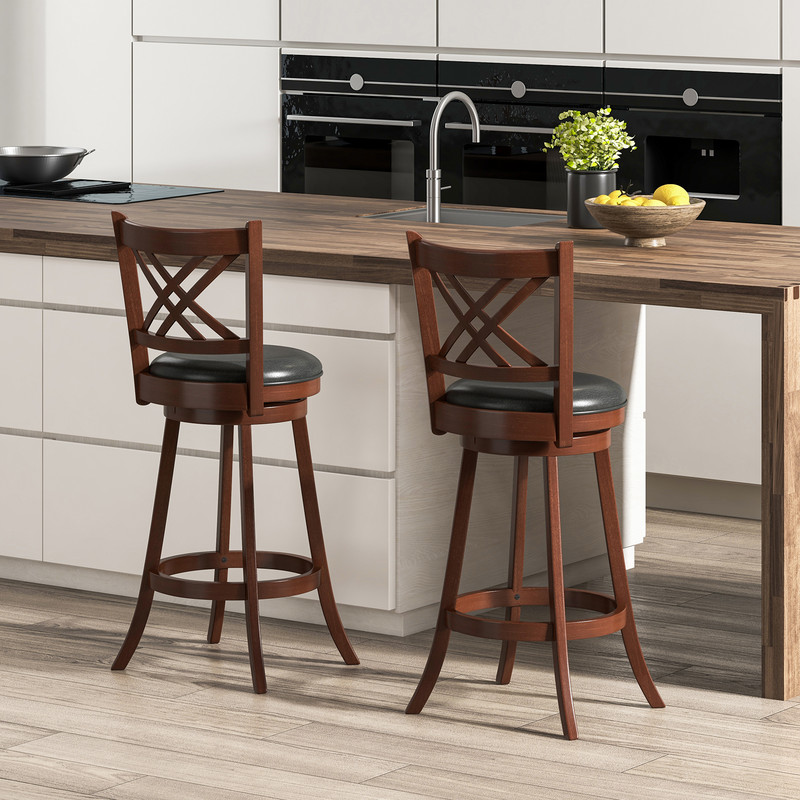 Swivel Upholstered Barstools With Back And Footrest Counter Height Chairs For Kitchen Island Home B 1