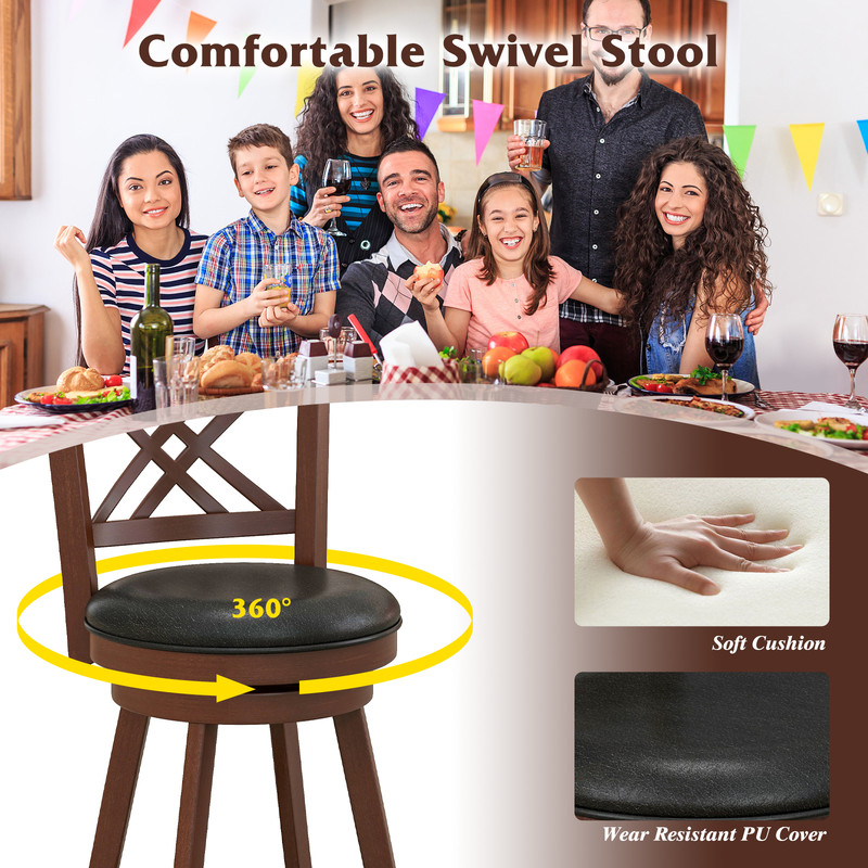Swivel Upholstered Barstools With Back And Footrest Counter Height Chairs For Kitchen Island Home B 5
