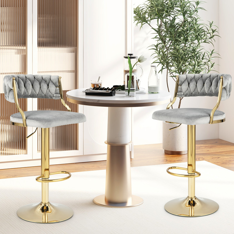 Modern Swivel Barstool With Woven Back Adjustable Velvet Bar Chairs For Kitchen Island Breakfast Co 1