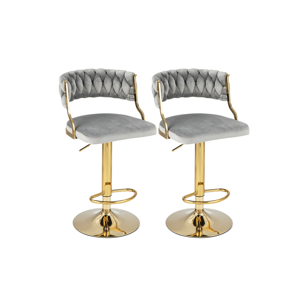 Modern Swivel Barstool With Woven Back Adjustable Velvet Bar Chairs For Kitchen Island Breakfast Co 0