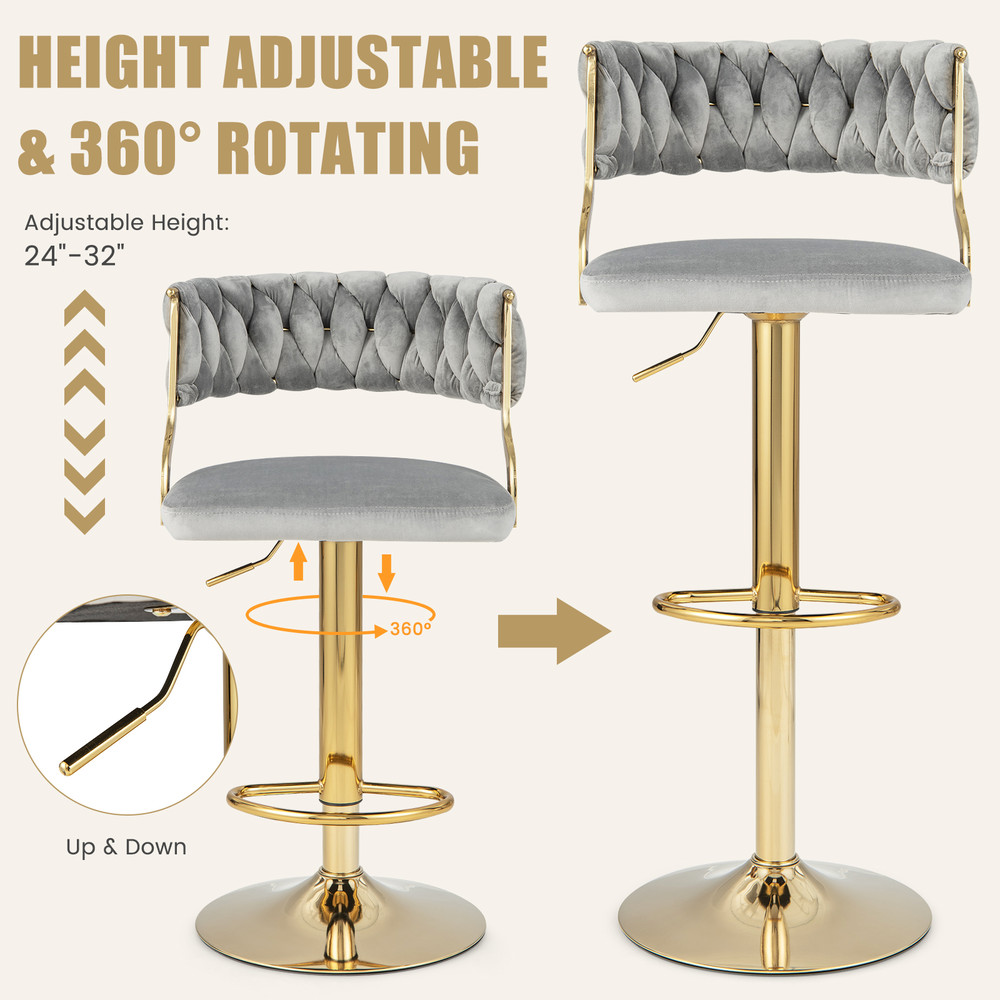 Modern Swivel Barstool With Woven Back Adjustable Velvet Bar Chairs For Kitchen Island Breakfast Co 5