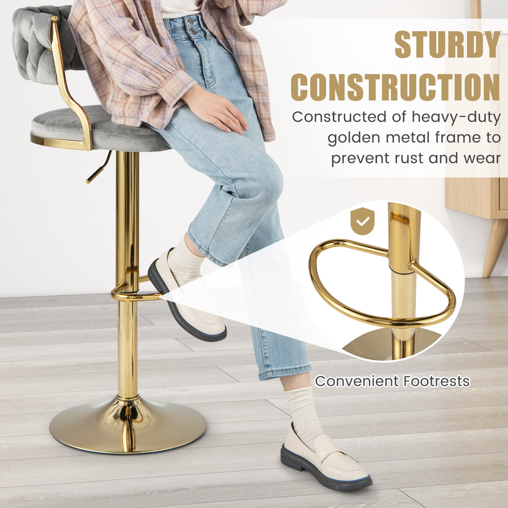 Modern Swivel Barstool With Woven Back Adjustable Velvet Bar Chairs For Kitchen Island Breakfast Co 3