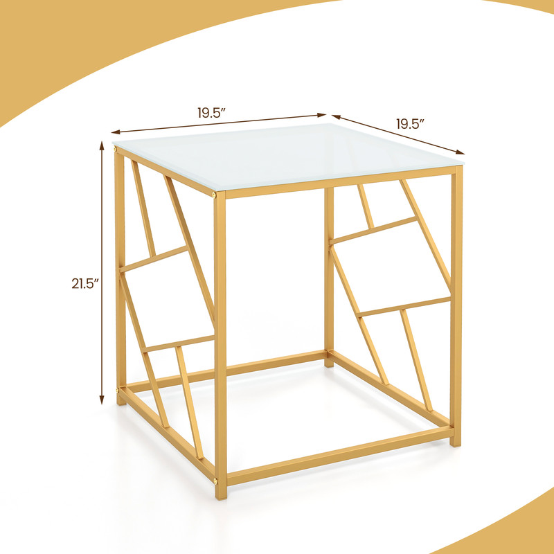 Modern Square End Table With Tempered Glass Tabletop And Gold Finish Geometric Frame For Living Roo 6