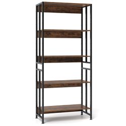 modern bookshelf with adjustable & reversible shelves, heavy-duty metal bookcase for home, office & decorative storage