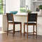Woven Bar Stools With Faux PU Leather Straps Counter Height Stools With Wood Frame Curved Back And  2