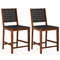 Woven Bar Stools With Faux PU Leather Straps Counter Height Stools With Wood Frame Curved Back And  0