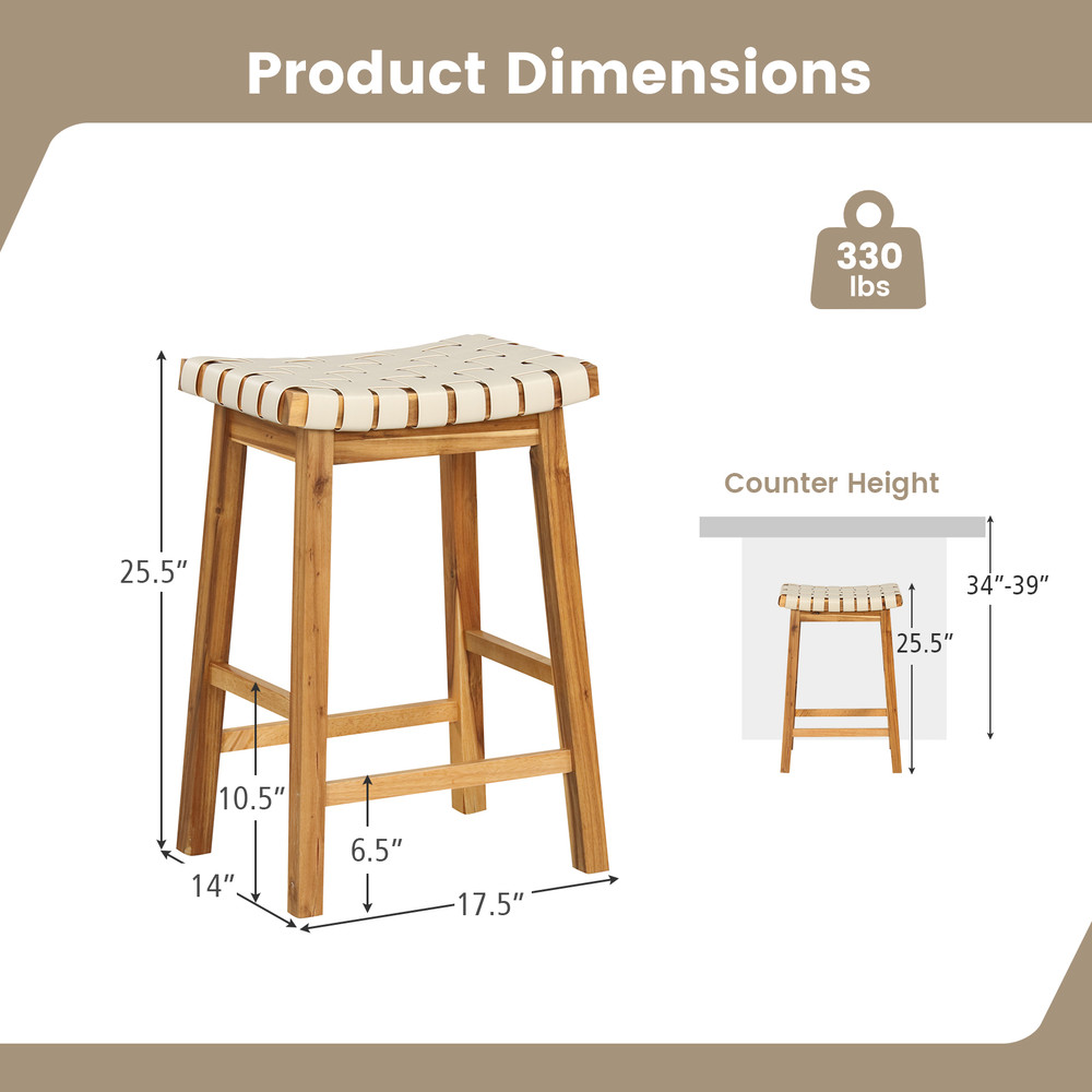 Faux PU Leather Bar Stools With Woven Curved Seat Natural Counter Height Saddle Stools For Modern K 6