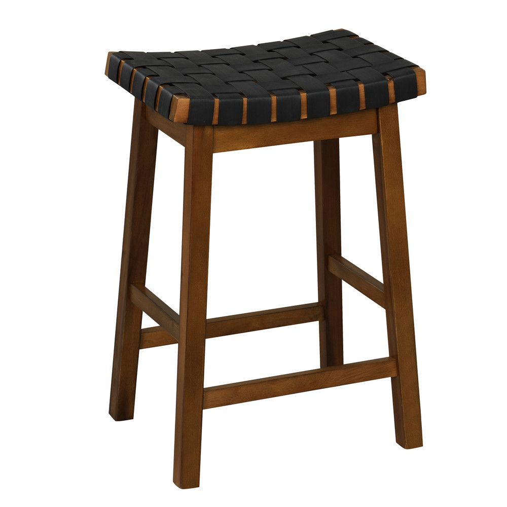 Faux PU Leather Bar Height Stools With Woven Curved Saddle Seat Stylish Counter Chairs With Footres 7