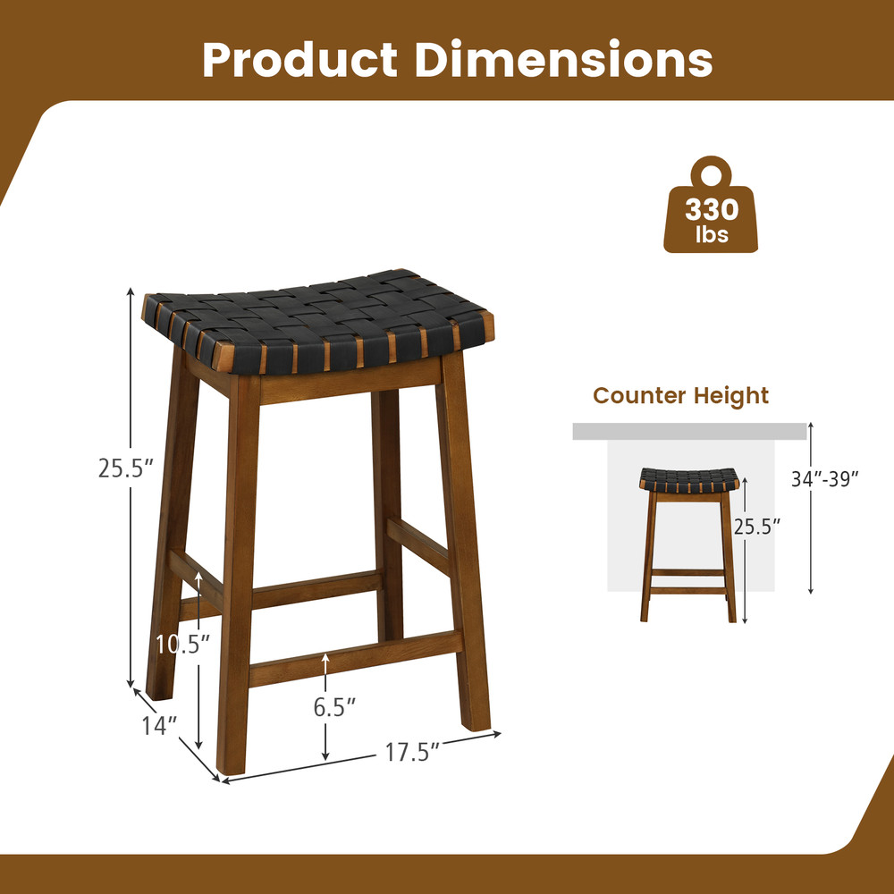 Faux PU Leather Bar Height Stools With Woven Curved Saddle Seat Stylish Counter Chairs With Footres 6