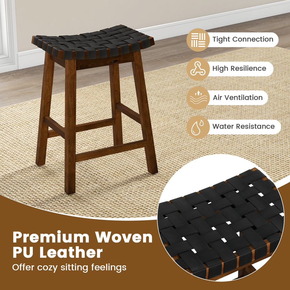 Faux PU Leather Bar Height Stools With Woven Curved Saddle Seat Stylish Counter Chairs With Footres 5