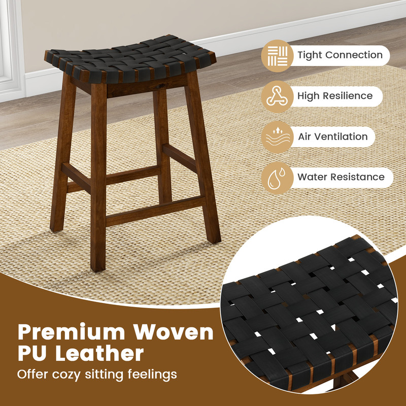 Faux PU Leather Bar Height Stools With Woven Curved Saddle Seat Stylish Counter Chairs With Footres 5