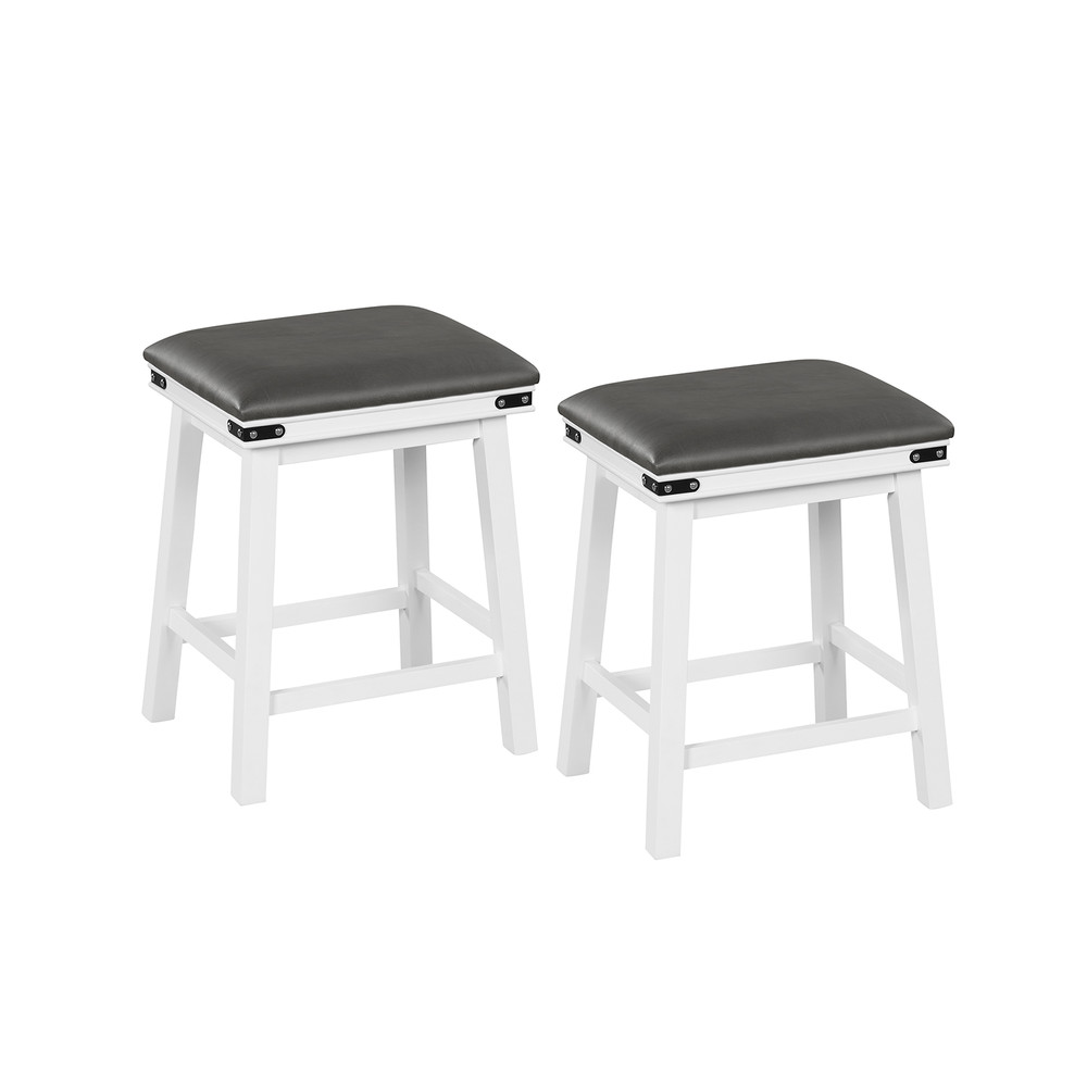 Modern Bar Stools Acacia Wood Frame With PU Leather Padded Seat Footrest Support For Kitchen Island 0