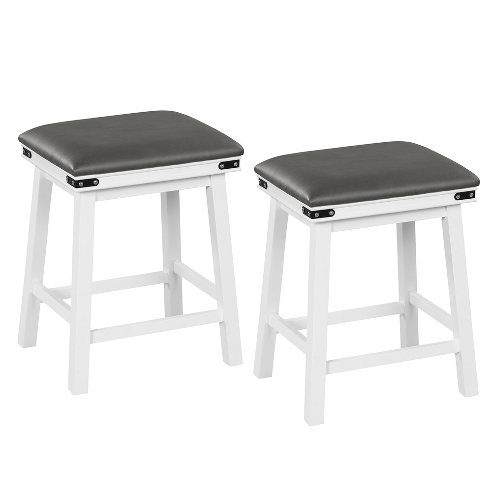 Modern Bar Stools Acacia Wood Frame With PU Leather Padded Seat Footrest Support For Kitchen Island 7