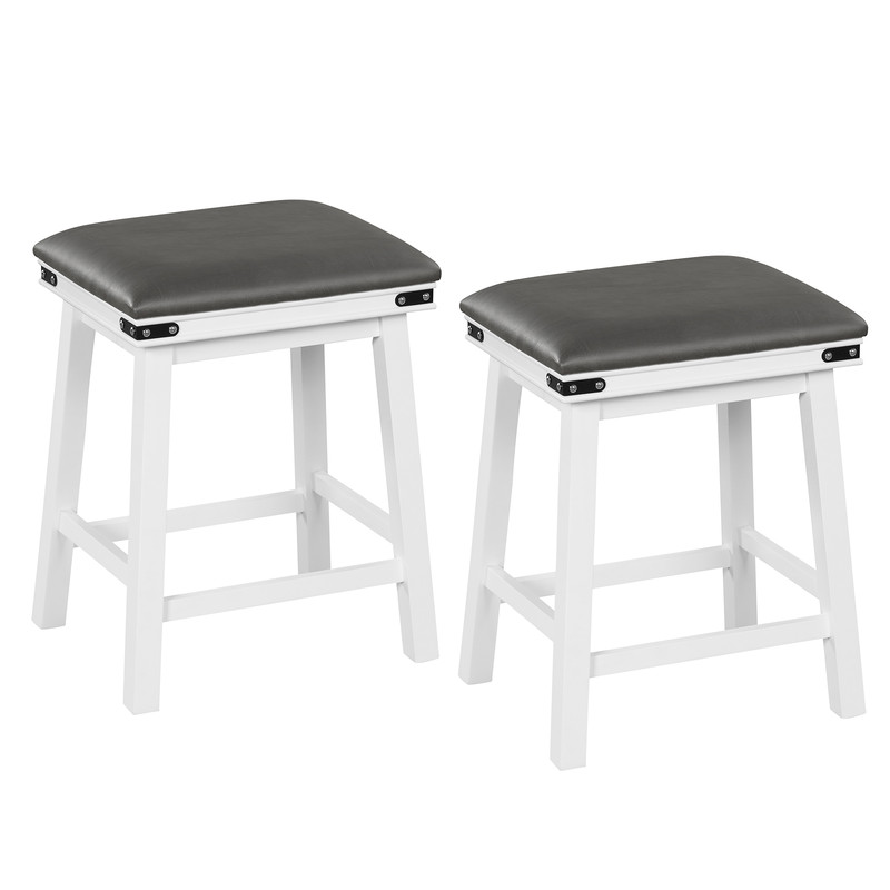 Modern Bar Stools Acacia Wood Frame With PU Leather Padded Seat Footrest Support For Kitchen Island 7