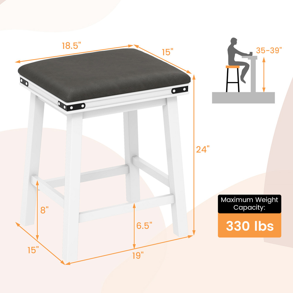 Modern Bar Stools Acacia Wood Frame With PU Leather Padded Seat Footrest Support For Kitchen Island 6