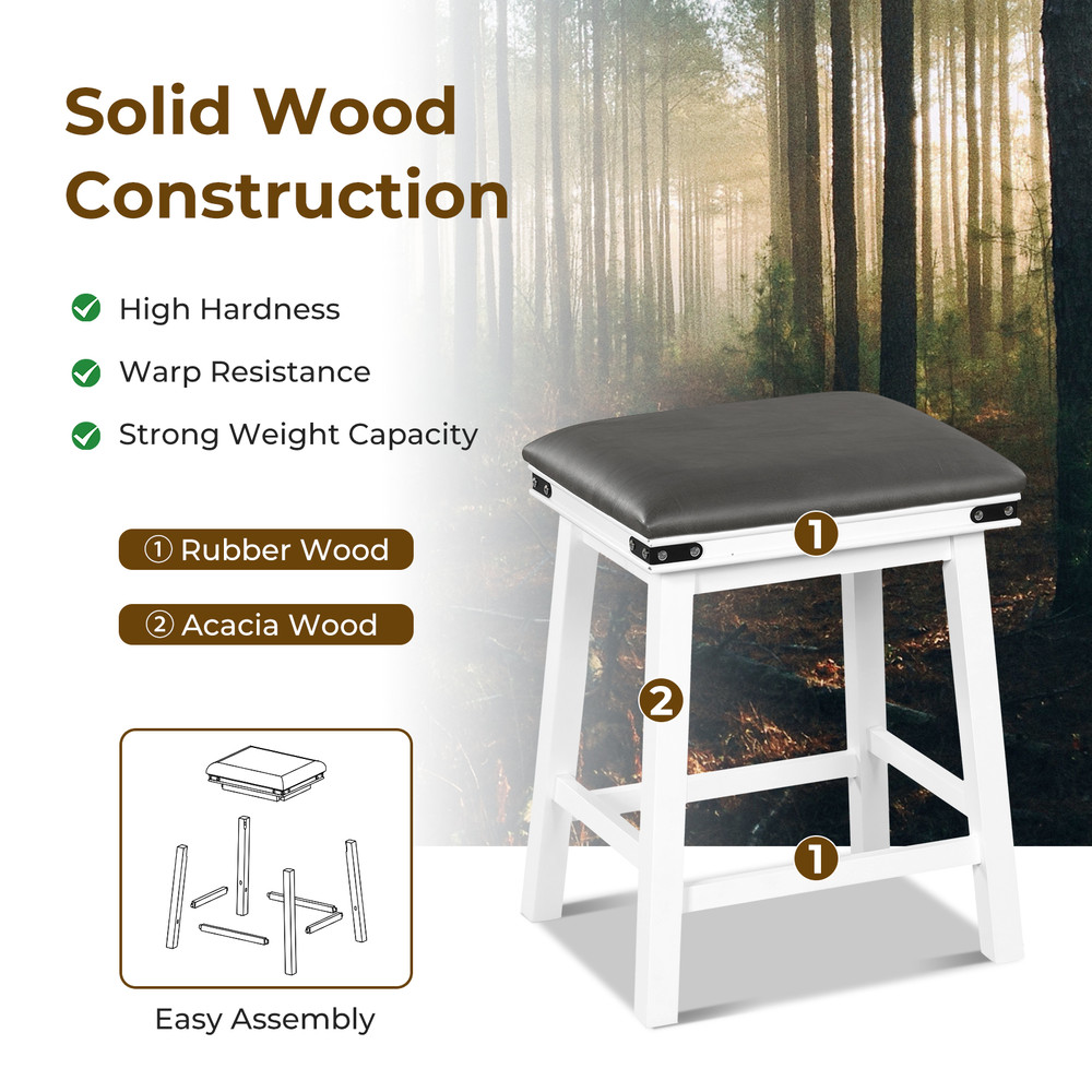 Modern Bar Stools Acacia Wood Frame With PU Leather Padded Seat Footrest Support For Kitchen Island 4