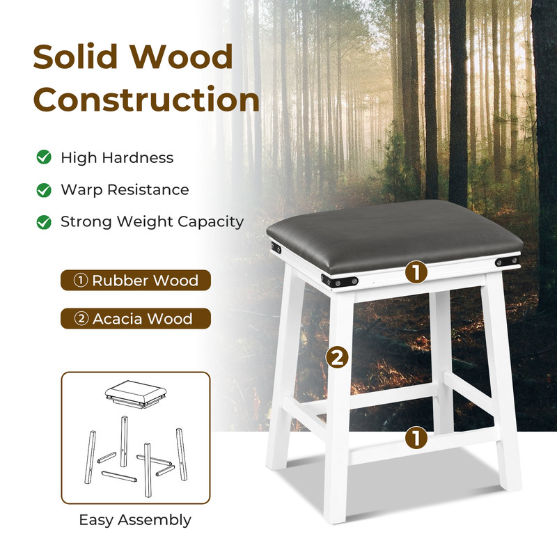Modern Bar Stools Acacia Wood Frame With PU Leather Padded Seat Footrest Support For Kitchen Island 4