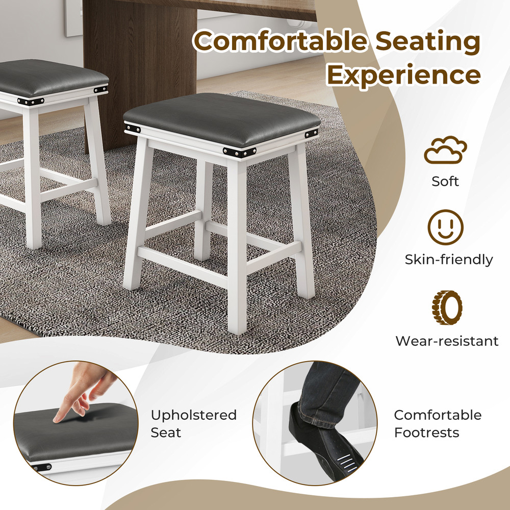Modern Bar Stools Acacia Wood Frame With PU Leather Padded Seat Footrest Support For Kitchen Island 5