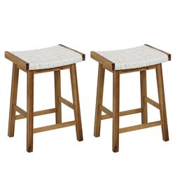 seaweed woven seat bar stools, wood saddle counter stools for dining room, kitchen & home bar